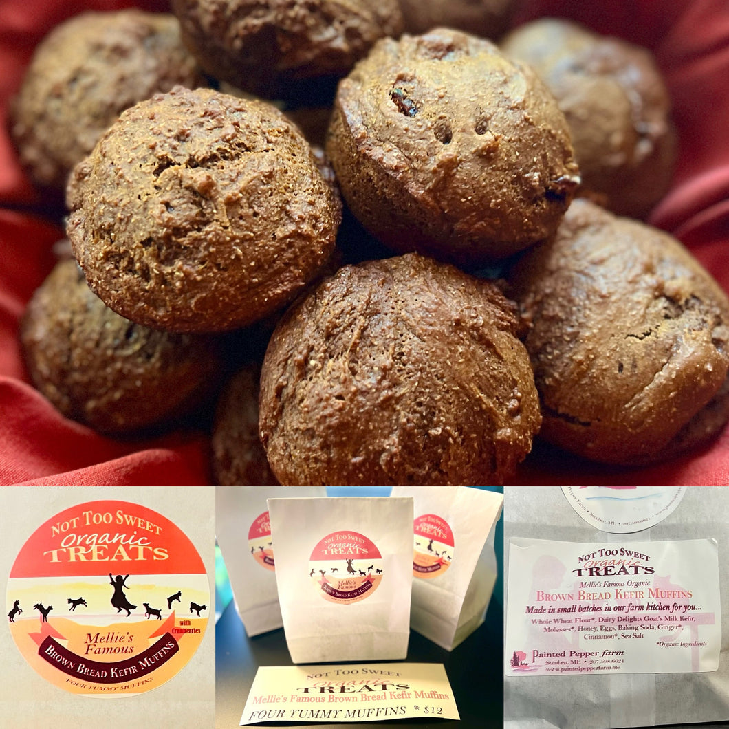 “Not Too Sweet Organic Treats” Mellie’s Famous Brown Bread Muffins